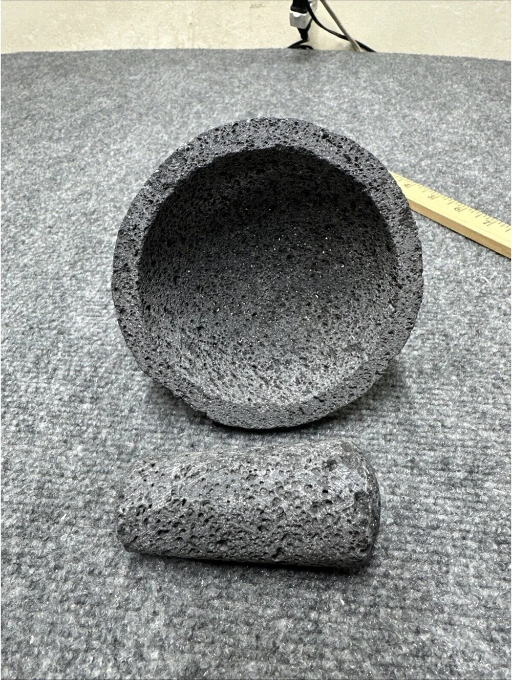Traditional Gray Three Legged Lava Stone Rock Molcajete Mortar And Pestle Set